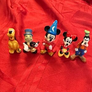 Set of 5 Disney Bone Chine Figurines including Sorcerer Mickey & Minnie Pluto